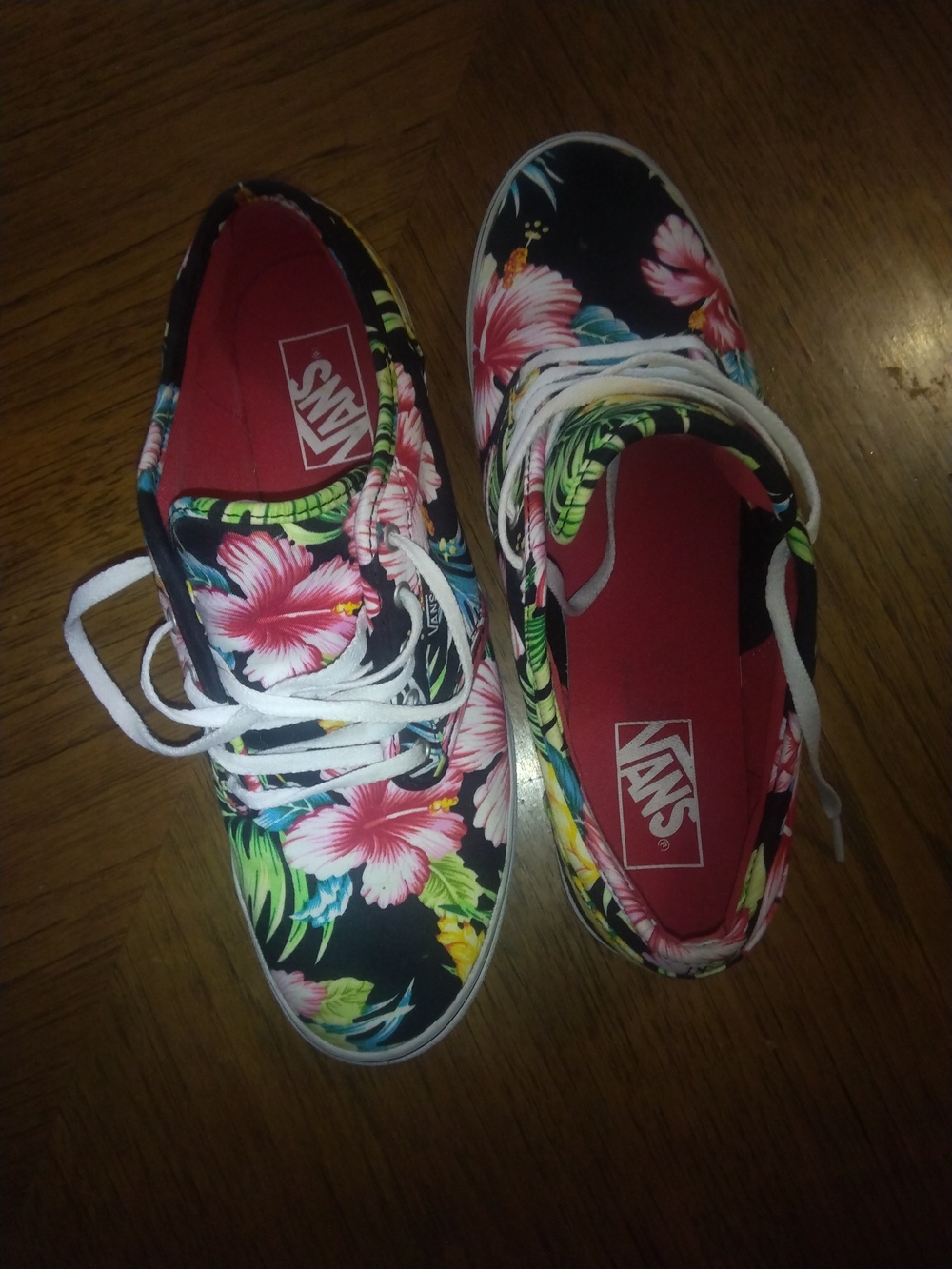 Vans Black Floral Low-Top Sneakers with Pink Hibiscus